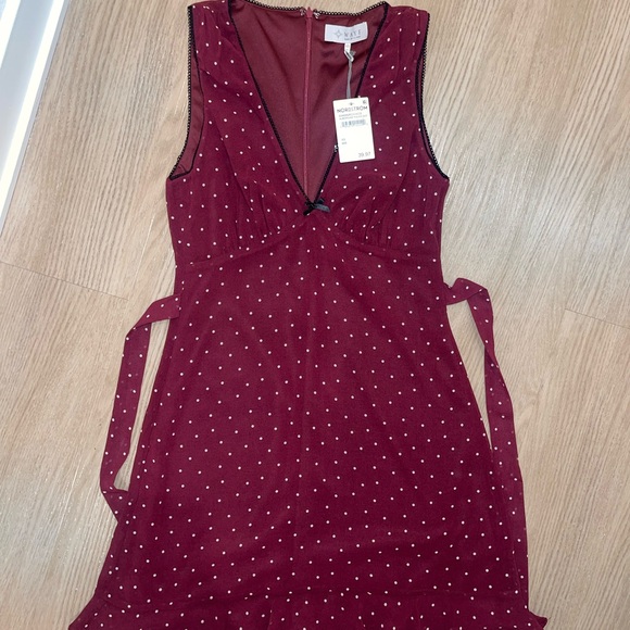 Wayf Dresses & Skirts - Wayf Maroon Polka Dot Dress NWT